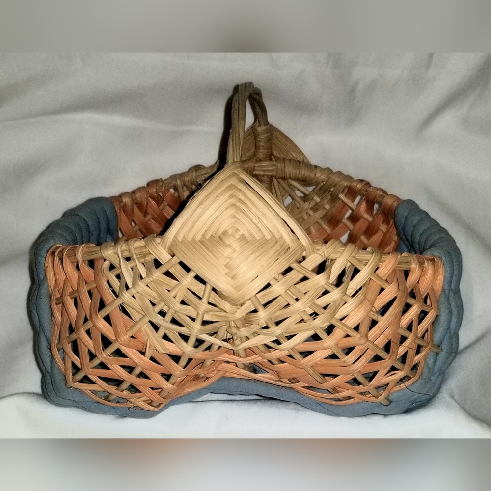 Vintage Handcrafted Egg / Gathering Basket -Unique Mixed Materials Design- Nice!